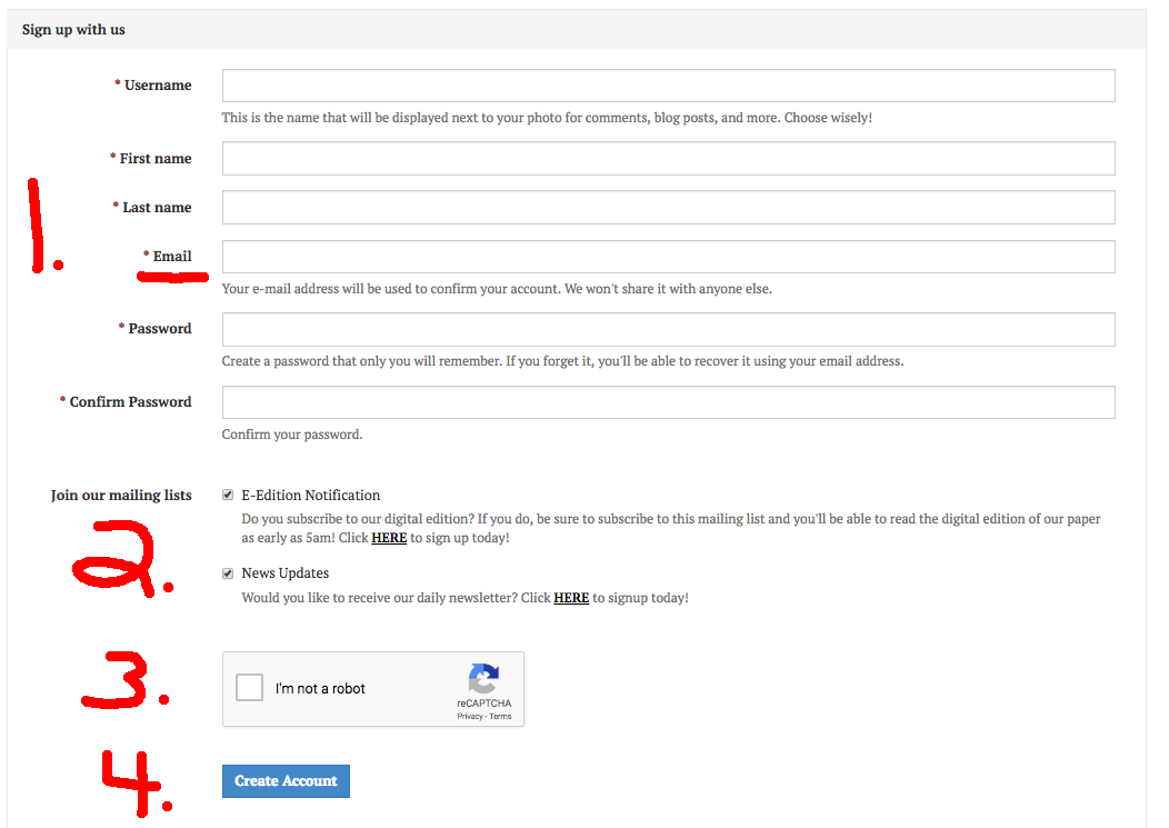 Signup steps 1-4